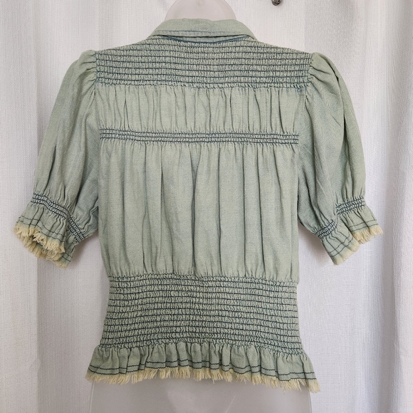 Pilcro Light Blue Puff Sleeve Smocked Top Size M - Picture 6 of 7